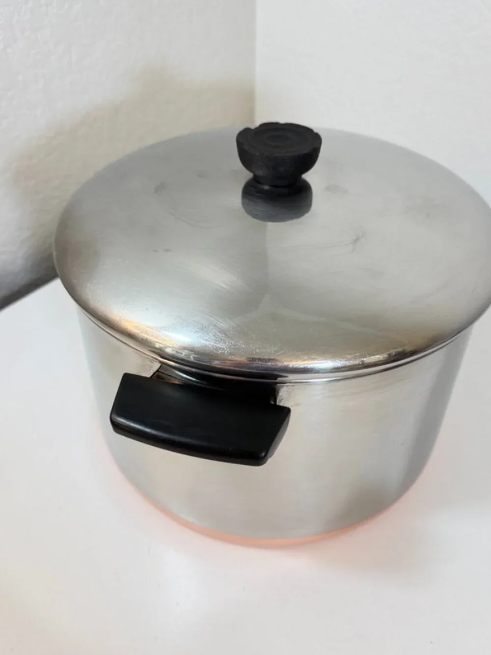 Vintage Revere Ware 6 QT -96f Stock Pot w/ Lid Copper Clad 1801 Clinton ILL USA